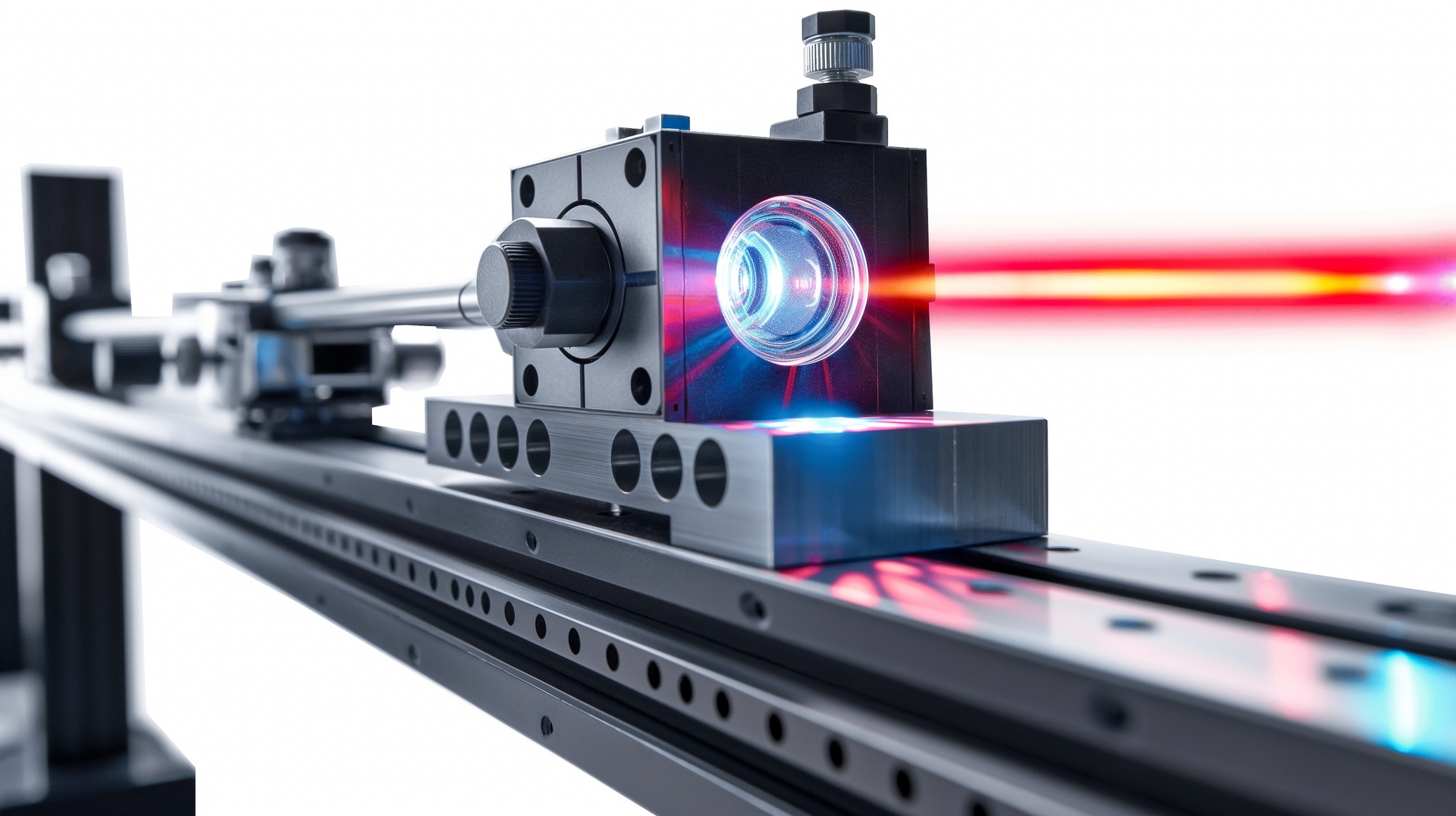 ProcessIQ - A precise laser setup emits a focused red beam, highlighting the cutting-edge technology in optics and precision engineering.